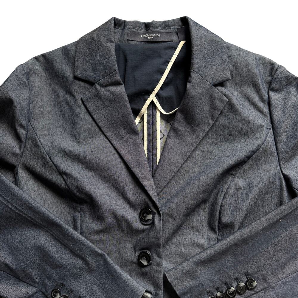 Liz Claiborne Denim Womens Blue Chambray Blazer Jacket Size 10 Career Workwear - Picture 3 of 11